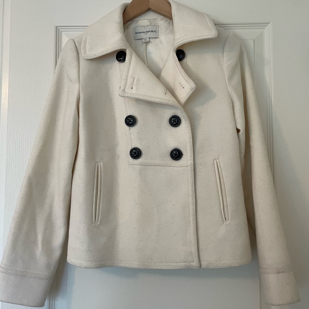 Banana republic white pea coat